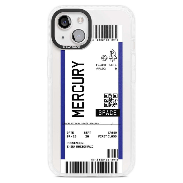 Personalised Mercury Space Travel Ticket Custom Phone Case iPhone 15 Plus / Magsafe Impact Case,iPhone 15 / Magsafe Impact Case Blanc Space