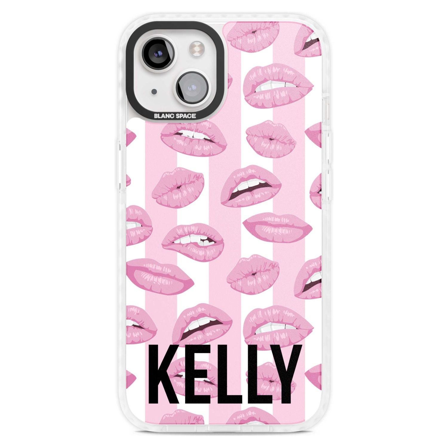 Personalised Pink Stripes & Lips Custom Phone Case iPhone 15 Plus / Magsafe Impact Case,iPhone 15 / Magsafe Impact Case Blanc Space