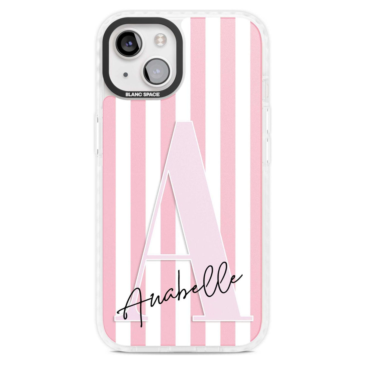 Personalised Pink Stripes & Large Monogram Custom Phone Case iPhone 15 Plus / Magsafe Impact Case,iPhone 15 / Magsafe Impact Case Blanc Space