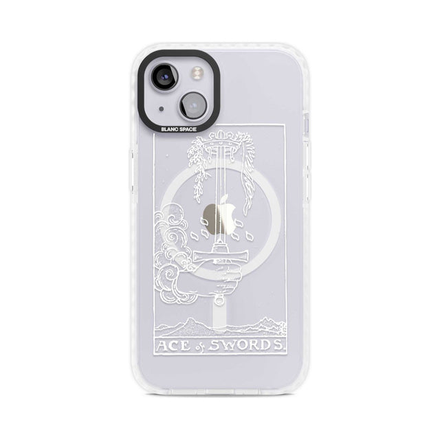 Personalised Ace of Swords Tarot Card - White Transparent Custom Phone Case iPhone 15 Plus / Magsafe Impact Case,iPhone 15 / Magsafe Impact Case Blanc Space