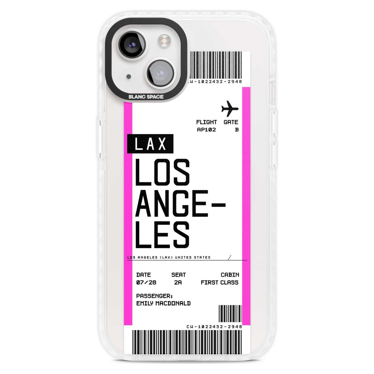 Personalised Los Angeles Boarding Pass Custom Phone Case iPhone 15 Plus / Magsafe Impact Case,iPhone 15 / Magsafe Impact Case Blanc Space