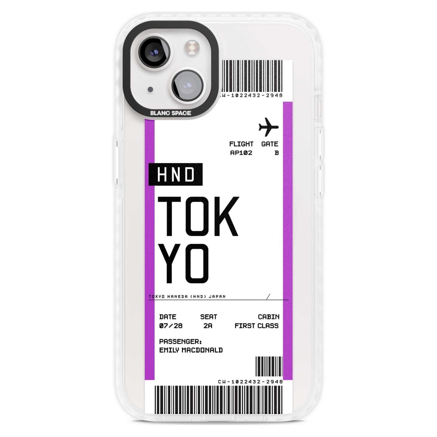 Personalised Tokyo Boarding Pass Custom Phone Case iPhone 15 Plus / Magsafe Impact Case,iPhone 15 / Magsafe Impact Case Blanc Space