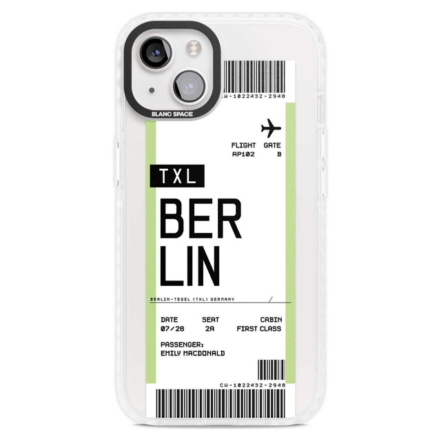 Personalised Berlin Boarding Pass Custom Phone Case iPhone 15 Plus / Magsafe Impact Case,iPhone 15 / Magsafe Impact Case Blanc Space