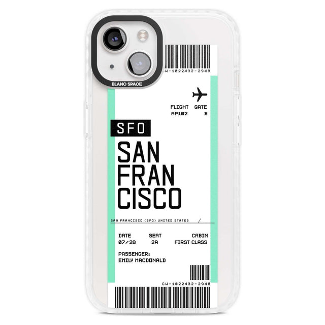 Personalised San Francisco Boarding Pass Custom Phone Case iPhone 15 Plus / Magsafe Impact Case,iPhone 15 / Magsafe Impact Case Blanc Space