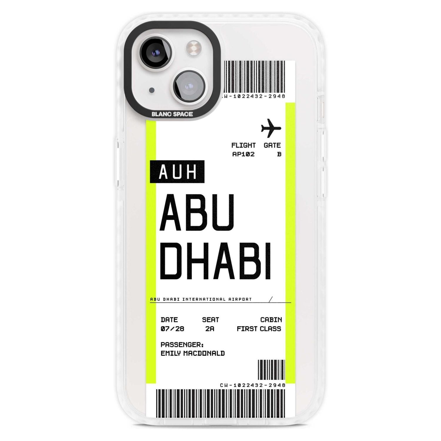 Personalised Abu Dhabi Boarding Pass Custom Phone Case iPhone 15 Plus / Magsafe Impact Case,iPhone 15 / Magsafe Impact Case Blanc Space