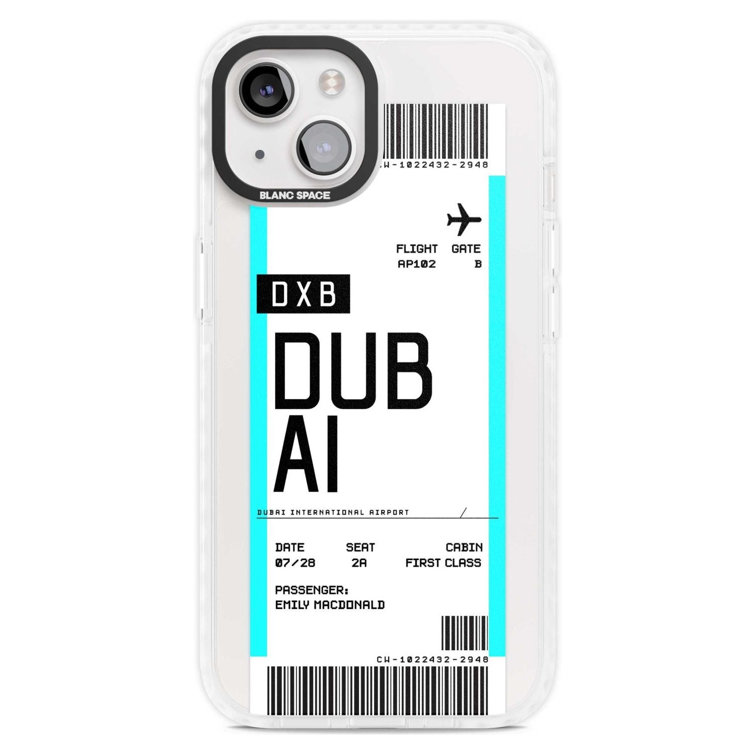 Personalised Dubai Boarding Pass Custom Phone Case iPhone 15 Plus / Magsafe Impact Case,iPhone 15 / Magsafe Impact Case Blanc Space