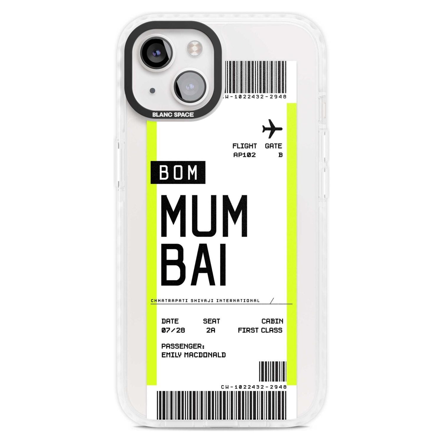 Personalised Mumbai Boarding Pass Custom Phone Case iPhone 15 Plus / Magsafe Impact Case,iPhone 15 / Magsafe Impact Case Blanc Space