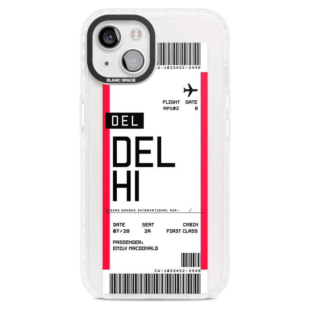 Personalised Delhi Boarding Pass Custom Phone Case iPhone 15 Plus / Magsafe Impact Case,iPhone 15 / Magsafe Impact Case Blanc Space