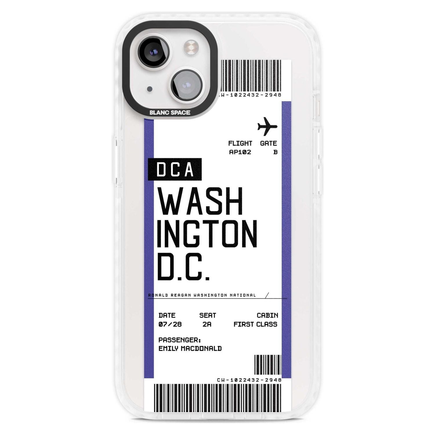 Personalised Washington D.C. Boarding Pass Custom Phone Case iPhone 15 Plus / Magsafe Impact Case,iPhone 15 / Magsafe Impact Case Blanc Space