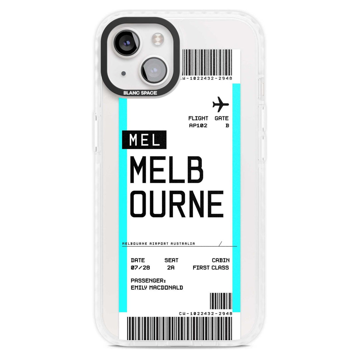 Personalised Melbourne Boarding Pass Custom Phone Case iPhone 15 Plus / Magsafe Impact Case,iPhone 15 / Magsafe Impact Case Blanc Space