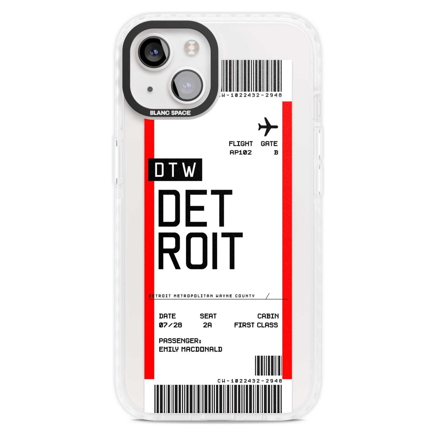 Personalised Detroit Boarding Pass Custom Phone Case iPhone 15 Plus / Magsafe Impact Case,iPhone 15 / Magsafe Impact Case Blanc Space