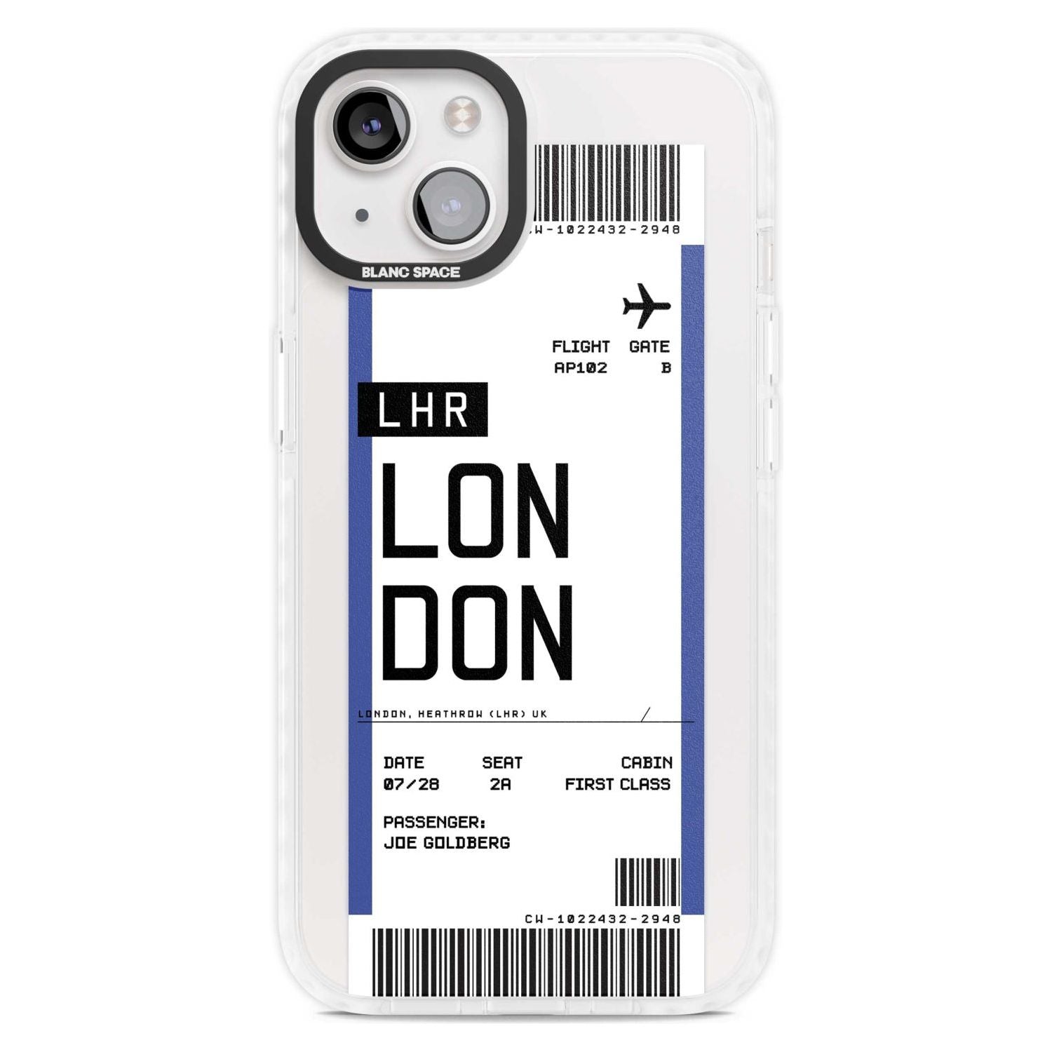 Personalised London Boarding Pass Custom Phone Case iPhone 15 Plus / Magsafe Impact Case,iPhone 15 / Magsafe Impact Case Blanc Space