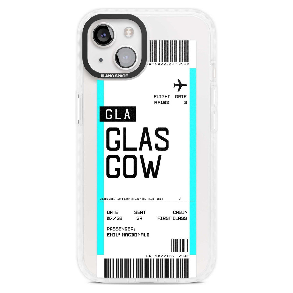 Personalised Glasgow Boarding Pass Custom Phone Case iPhone 15 Plus / Magsafe Impact Case,iPhone 15 / Magsafe Impact Case Blanc Space