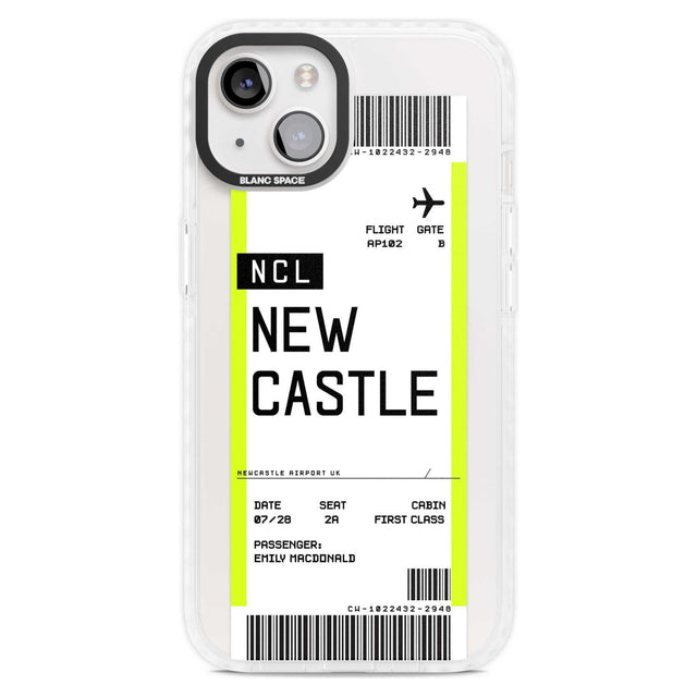 Personalised Newcastle Boarding Pass Custom Phone Case iPhone 15 Plus / Magsafe Impact Case,iPhone 15 / Magsafe Impact Case Blanc Space