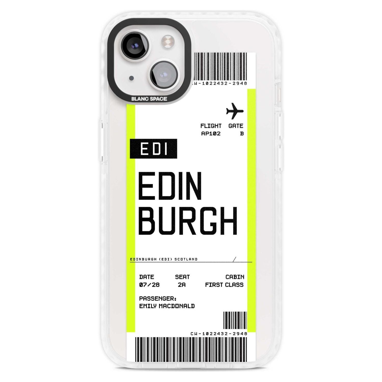 Personalised Edinburgh Boarding Pass Custom Phone Case iPhone 15 Plus / Magsafe Impact Case,iPhone 15 / Magsafe Impact Case Blanc Space