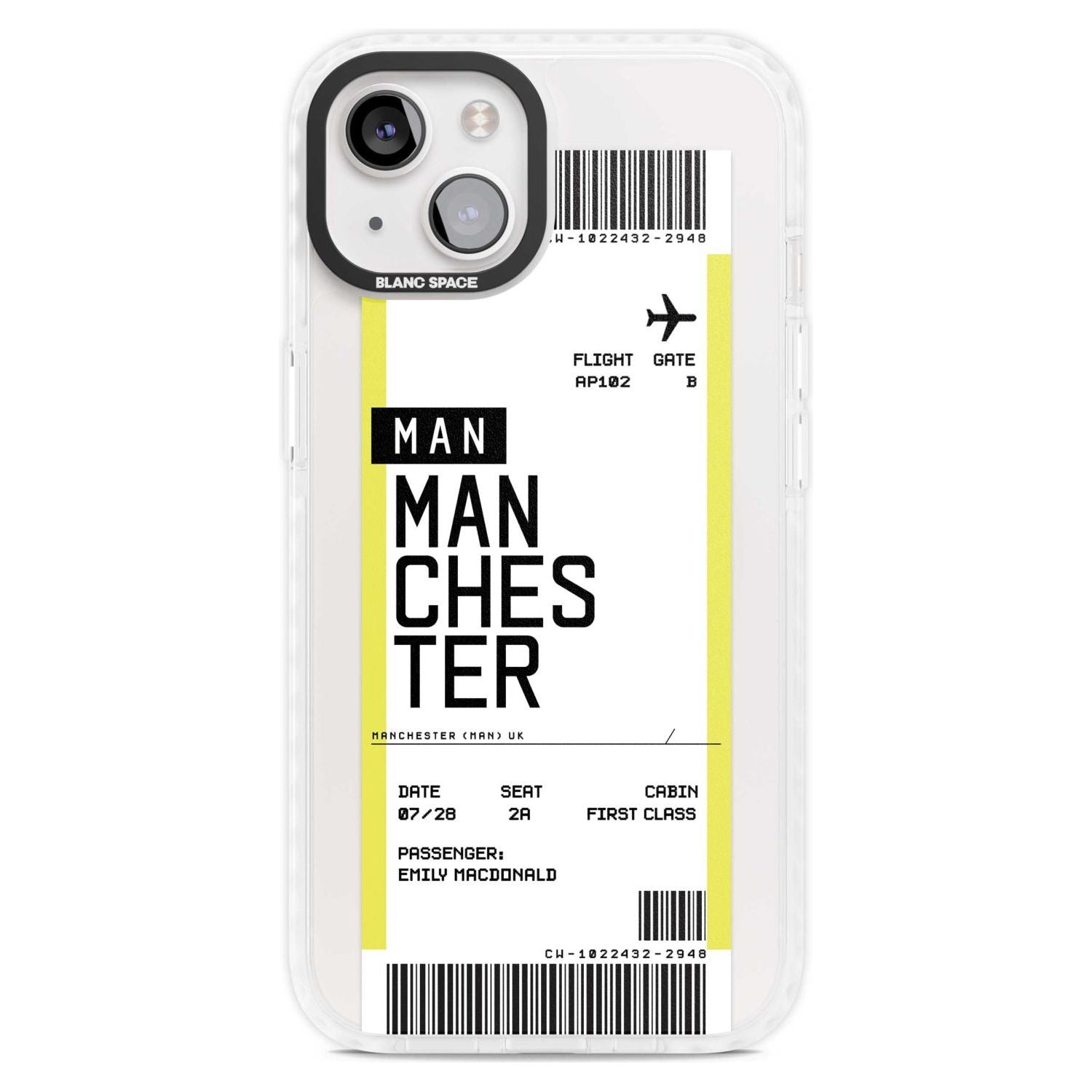 Personalised Manchester Boarding Pass Custom Phone Case iPhone 15 Plus / Magsafe Impact Case,iPhone 15 / Magsafe Impact Case Blanc Space