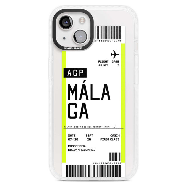 Personalised Málaga Boarding Pass Custom Phone Case iPhone 15 Plus / Magsafe Impact Case,iPhone 15 / Magsafe Impact Case Blanc Space