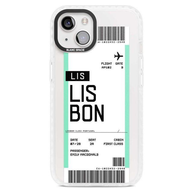 Personalised Lisbon Boarding Pass Custom Phone Case iPhone 15 Plus / Magsafe Impact Case,iPhone 15 / Magsafe Impact Case Blanc Space