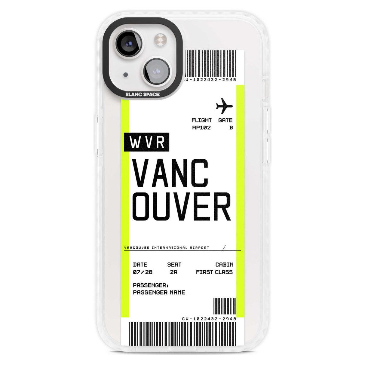 Personalised Vancouver Boarding Pass Custom Phone Case iPhone 15 Plus / Magsafe Impact Case,iPhone 15 / Magsafe Impact Case Blanc Space
