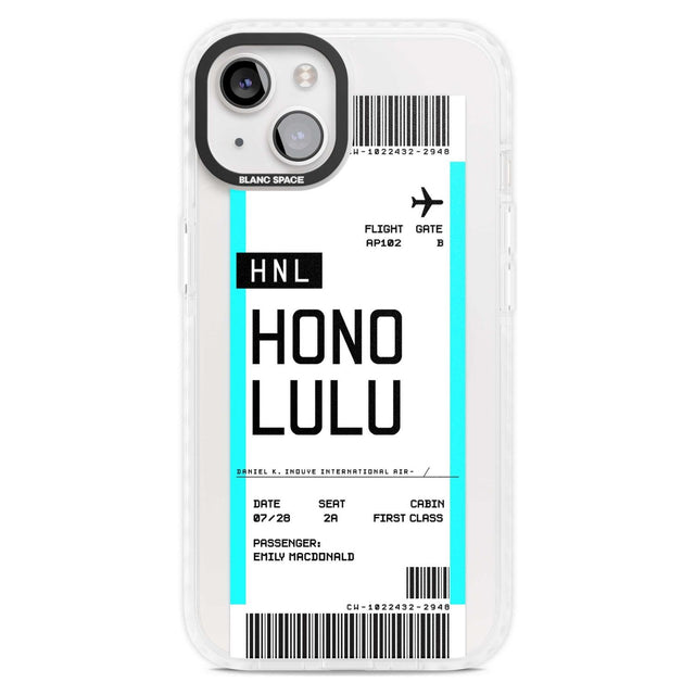 Personalised Honolulu Boarding Pass Custom Phone Case iPhone 15 Plus / Magsafe Impact Case,iPhone 15 / Magsafe Impact Case Blanc Space