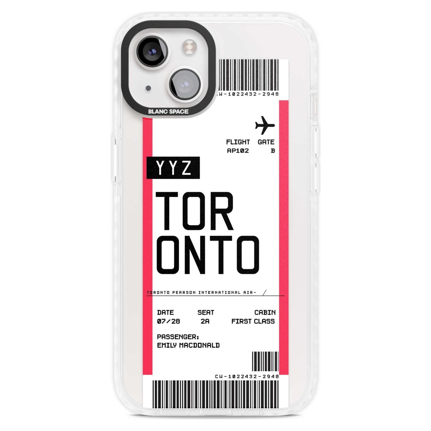 Personalised Toronto Boarding Pass Custom Phone Case iPhone 15 Plus / Magsafe Impact Case,iPhone 15 / Magsafe Impact Case Blanc Space