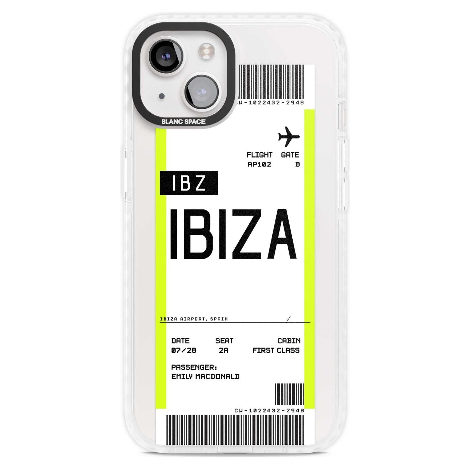 Personalised Ibiza Boarding Pass Custom Phone Case iPhone 15 Plus / Magsafe Impact Case,iPhone 15 / Magsafe Impact Case Blanc Space