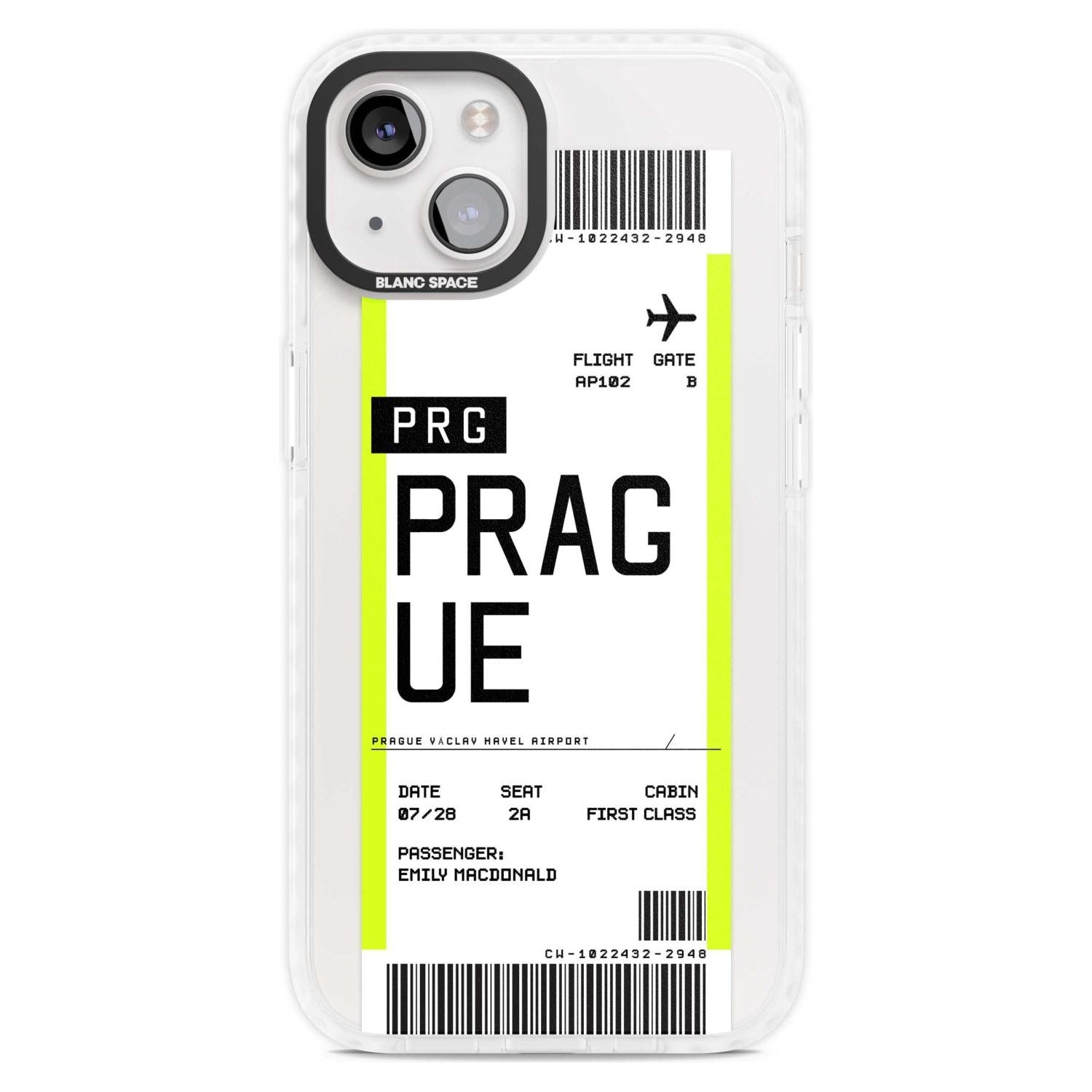 Personalised Prague Boarding Pass Custom Phone Case iPhone 15 Plus / Magsafe Impact Case,iPhone 15 / Magsafe Impact Case Blanc Space
