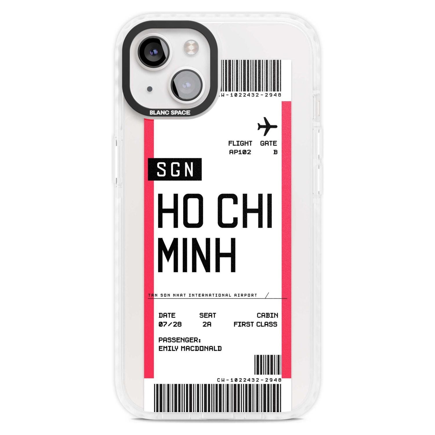 Personalised Ho Chi Minh City Boarding Pass Custom Phone Case iPhone 15 Plus / Magsafe Impact Case,iPhone 15 / Magsafe Impact Case Blanc Space