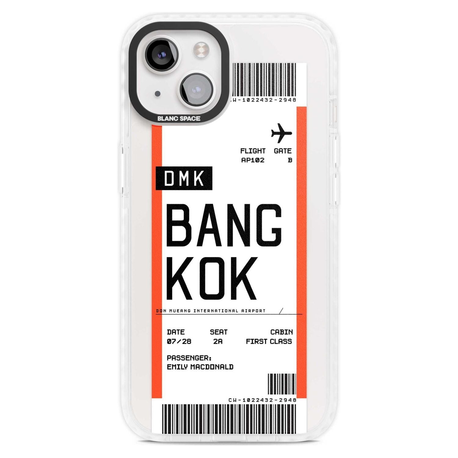 Personalised Bangkok Boarding Pass Custom Phone Case iPhone 15 Plus / Magsafe Impact Case,iPhone 15 / Magsafe Impact Case Blanc Space
