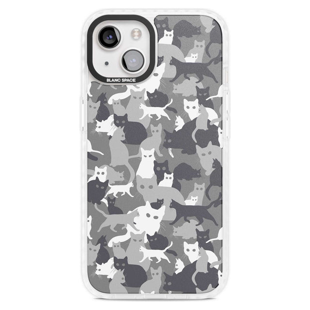 Dark Grey Cat Camouflage Pattern Phone Case iPhone 15 Plus / Magsafe Impact Case,iPhone 15 / Magsafe Impact Case Blanc Space