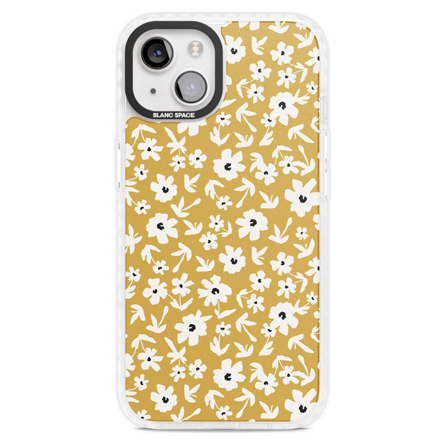 Floral Print on Mustard Cute Floral Phone Case iPhone 15 Plus / Magsafe Impact Case,iPhone 15 / Magsafe Impact Case Blanc Space