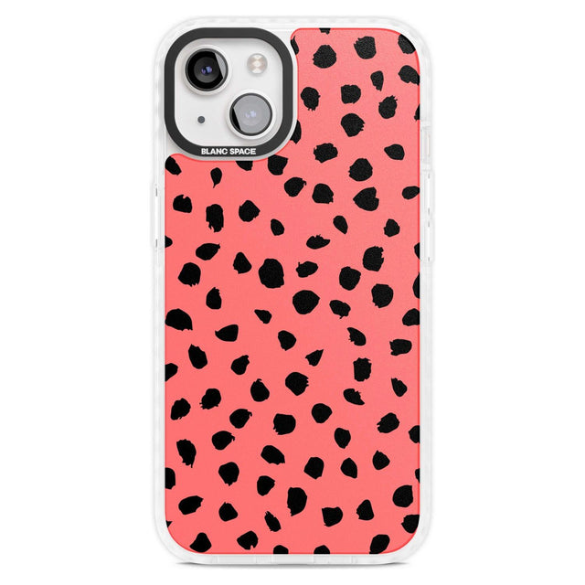 Black on Salmon Pink Dalmatian Polka Dot Spots Phone Case iPhone 15 Plus / Magsafe Impact Case,iPhone 15 / Magsafe Impact Case Blanc Space