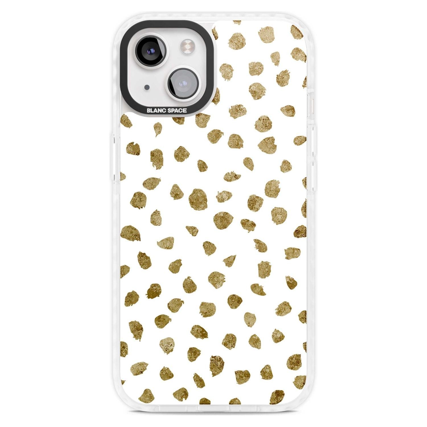 Gold Look on White Dalmatian Polka Dot Spots Phone Case iPhone 15 Plus / Magsafe Impact Case,iPhone 15 / Magsafe Impact Case Blanc Space