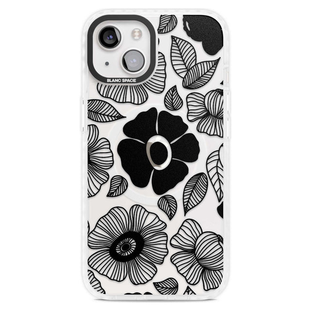 Black Flowers Phone Case iPhone 15 Plus / Magsafe Impact Case,iPhone 15 / Magsafe Impact Case Blanc Space