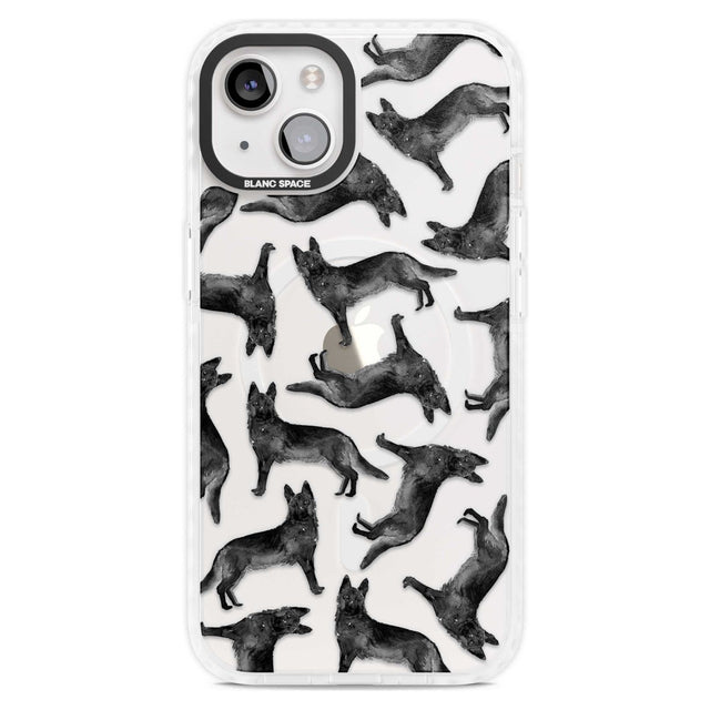 German Shepherd (Black) Watercolour Dog Pattern Phone Case iPhone 15 Plus / Magsafe Impact Case,iPhone 15 / Magsafe Impact Case Blanc Space