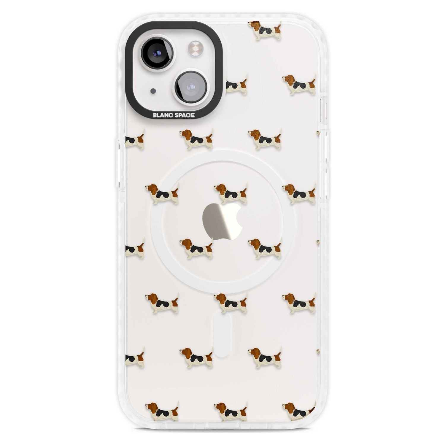Basset Hound Dog Pattern Clear Phone Case iPhone 15 Plus / Magsafe Impact Case,iPhone 15 / Magsafe Impact Case Blanc Space