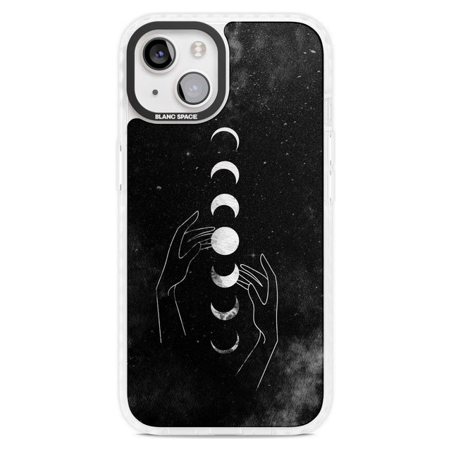Moon Phases and Hands Phone Case iPhone 15 Plus / Magsafe Impact Case,iPhone 15 / Magsafe Impact Case Blanc Space