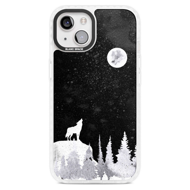 Moon Phases: Wolf & Full Moon Phone Case iPhone 15 Plus / Magsafe Impact Case,iPhone 15 / Magsafe Impact Case Blanc Space