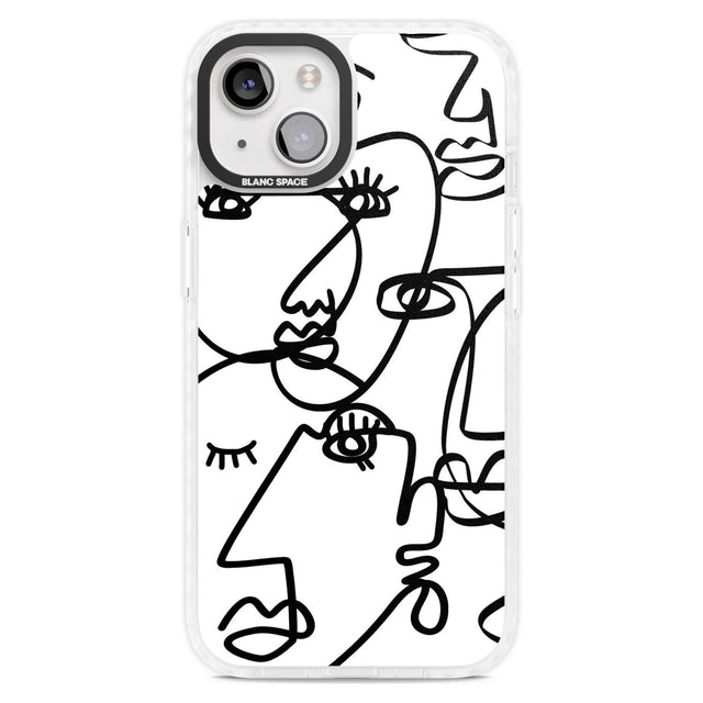 Abstract Continuous Line Faces Black on White Phone Case iPhone 15 Plus / Magsafe Impact Case,iPhone 15 / Magsafe Impact Case Blanc Space
