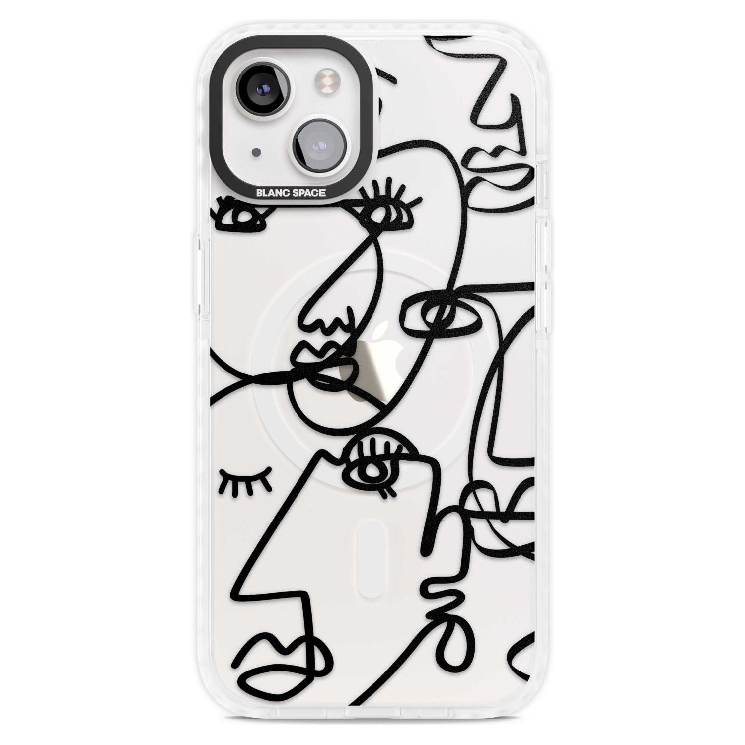 Abstract Continuous Line Faces Black on Clear Phone Case iPhone 15 Plus / Magsafe Impact Case,iPhone 15 / Magsafe Impact Case Blanc Space