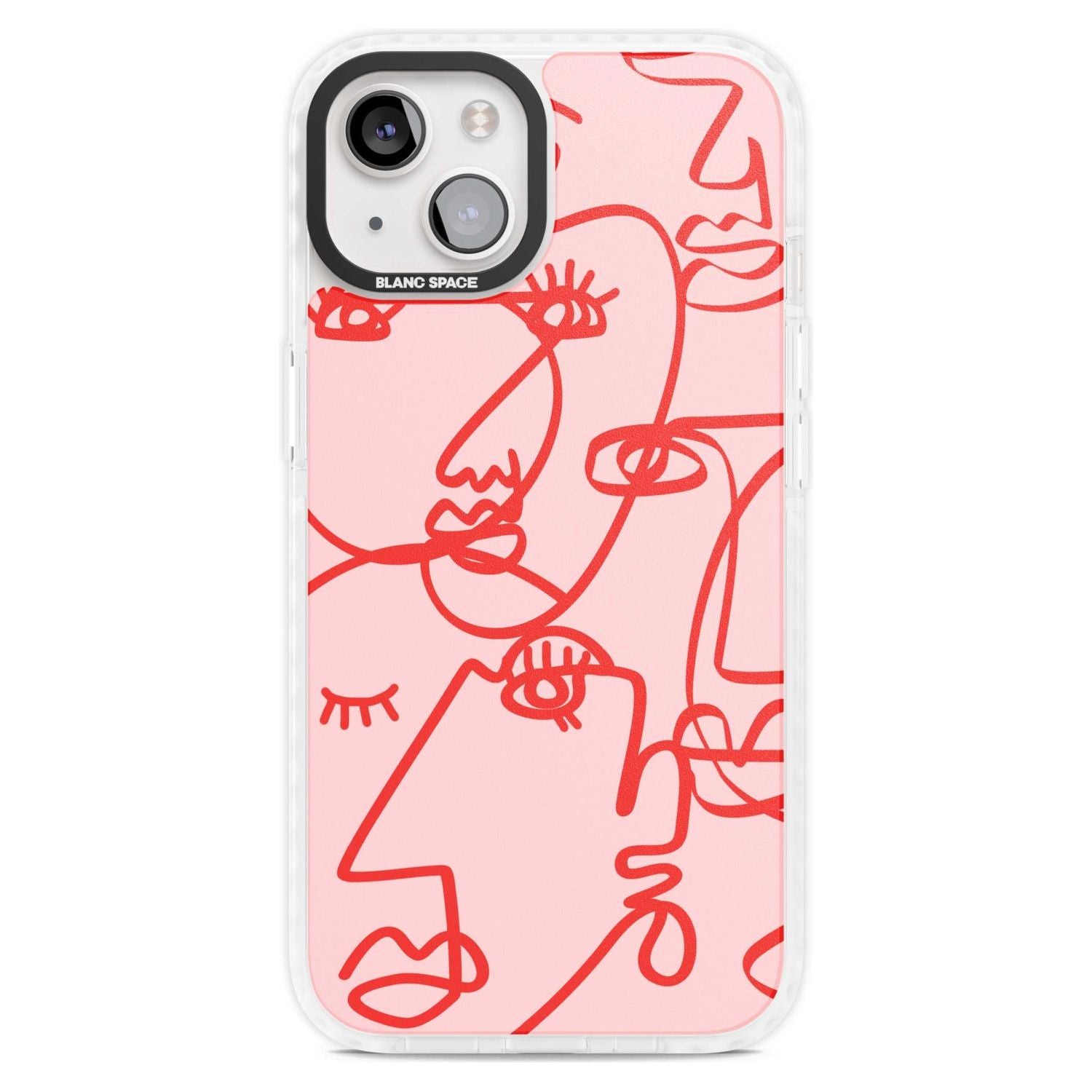 Abstract Continuous Line Faces Red on Pink Phone Case iPhone 15 Plus / Magsafe Impact Case,iPhone 15 / Magsafe Impact Case Blanc Space