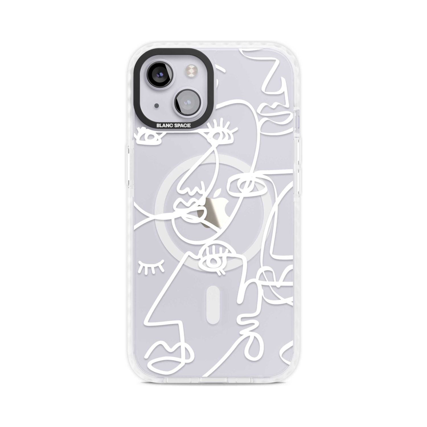 Abstract Continuous Line Faces White on Clear Phone Case iPhone 15 Plus / Magsafe Impact Case,iPhone 15 / Magsafe Impact Case Blanc Space