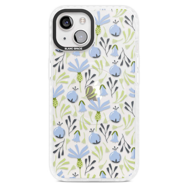 Blue Flora Transparent Floral Phone Case iPhone 15 Plus / Magsafe Impact Case,iPhone 15 / Magsafe Impact Case Blanc Space