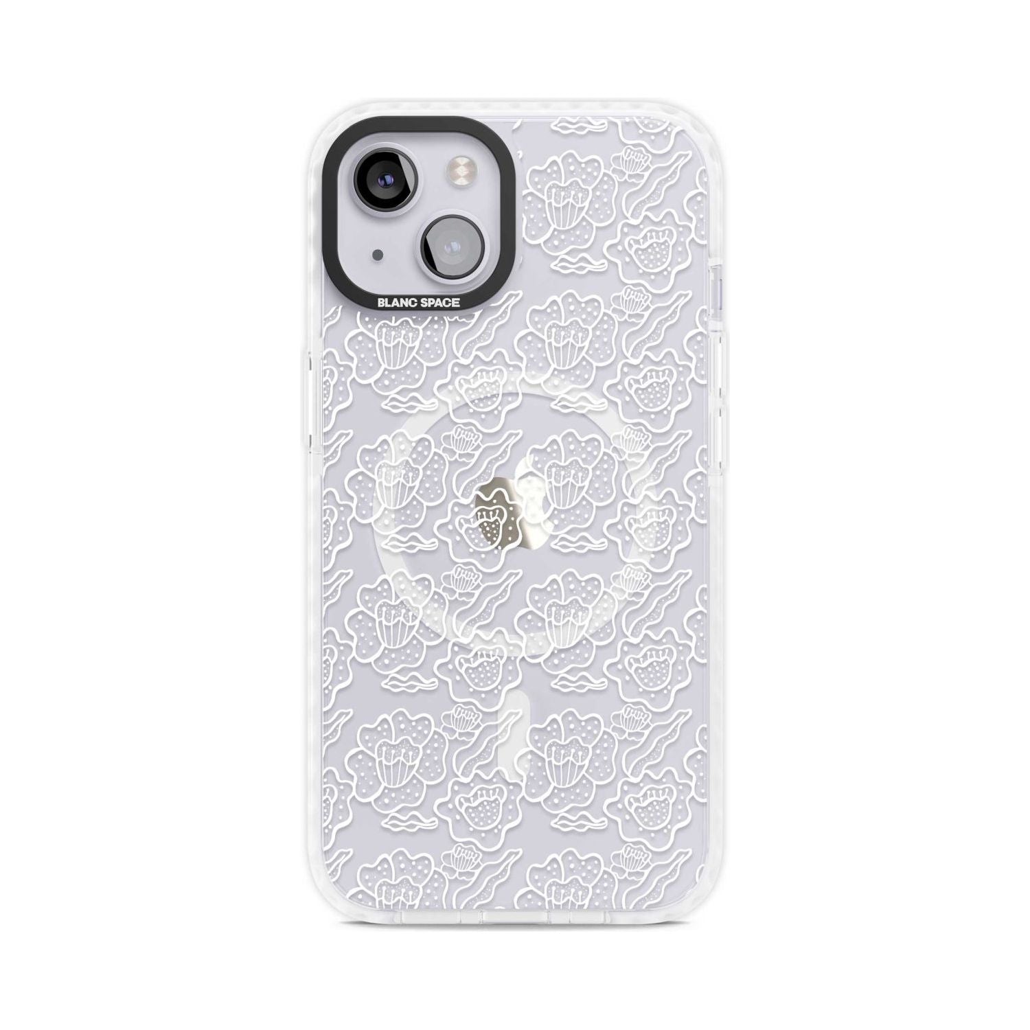 Funky Floral Patterns White on Clear Phone Case iPhone 15 Plus / Magsafe Impact Case,iPhone 15 / Magsafe Impact Case Blanc Space