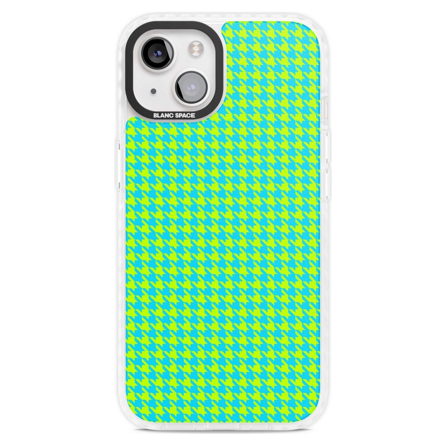 Neon Lime & Turquoise Houndstooth Pattern Phone Case iPhone 15 Plus / Magsafe Impact Case,iPhone 15 / Magsafe Impact Case Blanc Space