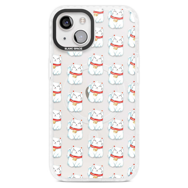 Lucky Cat Maneki-Neko Japanese Pattern Phone Case iPhone 15 Plus / Magsafe Impact Case,iPhone 15 / Magsafe Impact Case Blanc Space