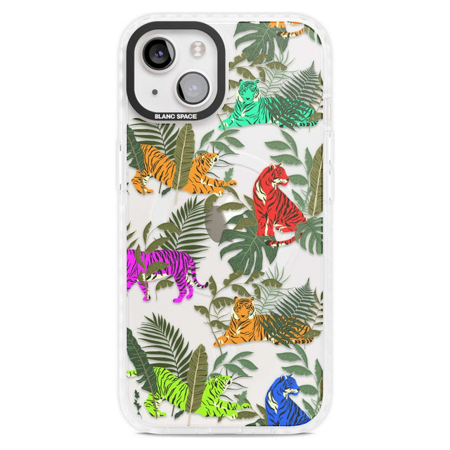 Colourful Tiger Jungle Cat Pattern Phone Case iPhone 15 Plus / Magsafe Impact Case,iPhone 15 / Magsafe Impact Case Blanc Space