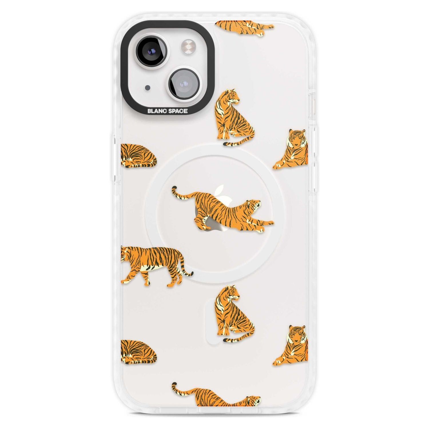 Clear Tiger Jungle Cat Pattern Phone Case iPhone 15 Plus / Magsafe Impact Case,iPhone 15 / Magsafe Impact Case Blanc Space