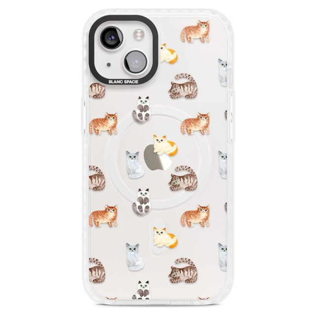 Cute Cat Pattern - Clear Phone Case iPhone 15 Plus / Magsafe Impact Case,iPhone 15 / Magsafe Impact Case Blanc Space