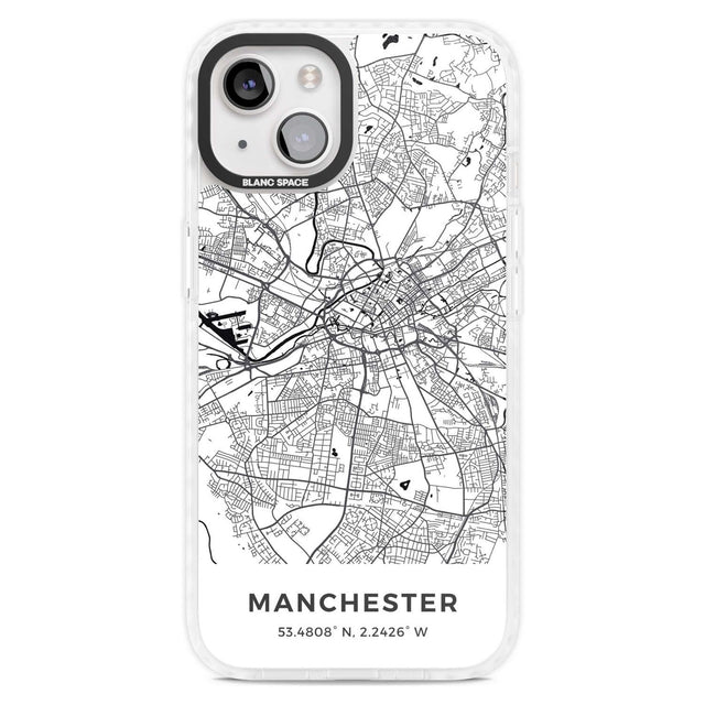 Map of Manchester, England Phone Case iPhone 15 Plus / Magsafe Impact Case,iPhone 15 / Magsafe Impact Case Blanc Space